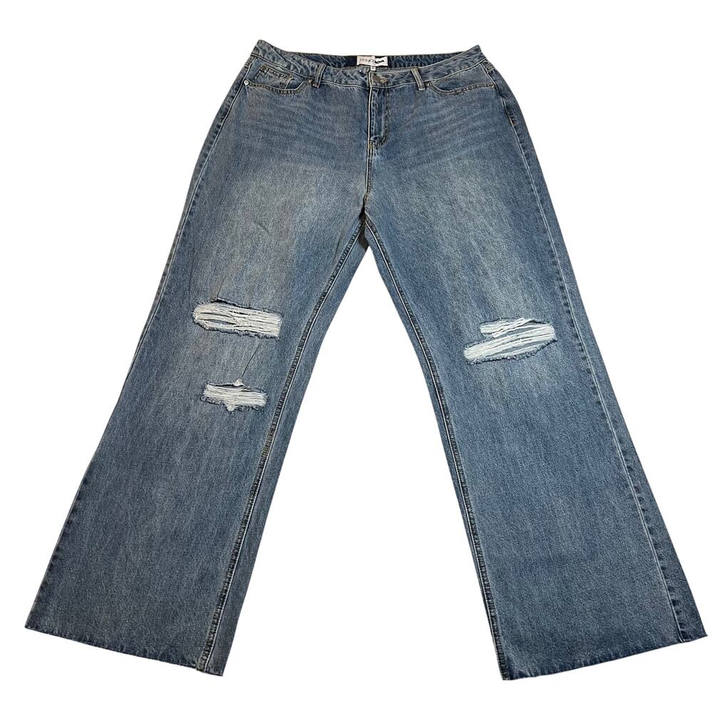 NEW Fashion Nova Tough Love Baggy Ripped Straight Leg Jeans Size 18 Y2K Casual
